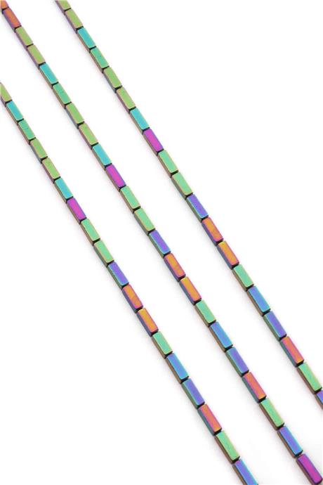 Hematite Natural Stone Shiny Rainbow Rectangular Cut 2x6mm String Of Beads