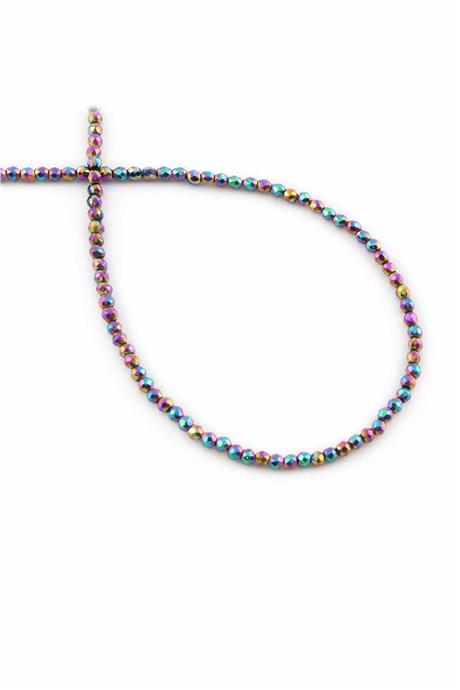 Hematite Natural Stone Shiny Rainbow Facet Cut 2mm String Of Beads