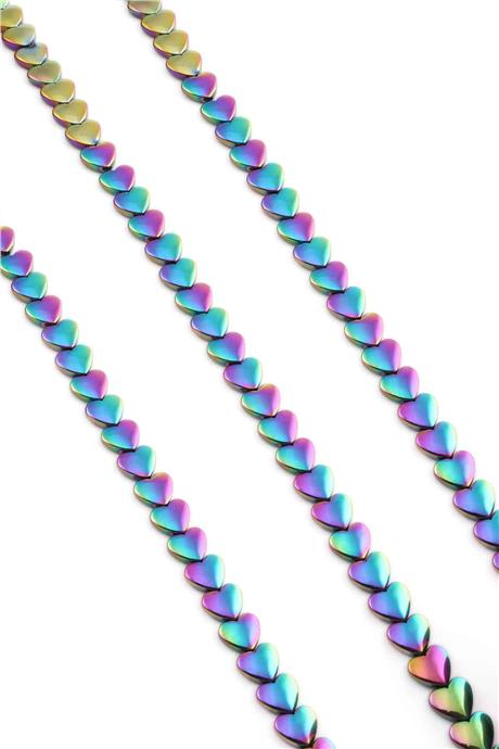 Hematite Natural Stone Shiny Rainbow Heart Cut 8mm String Of Beads