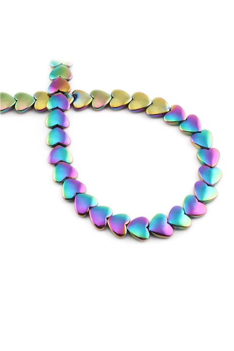 Hematite Natural Stone Shiny Rainbow Heart Cut 8mm String Of Beads