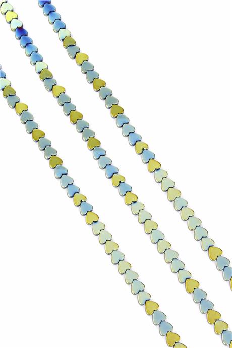 Hematite Natural Stone Shiny Rainbow Heart Cut 6mm String Of Beads