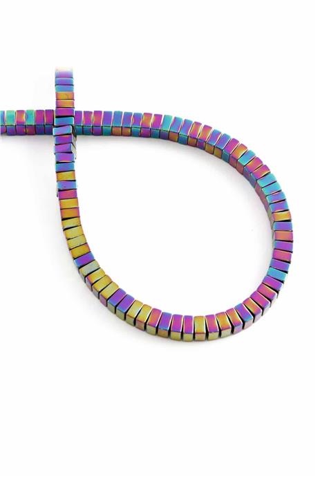 Hematite Natural Stone Shiny Rainbow Square Dore Cut 4x2mm String Of Beads