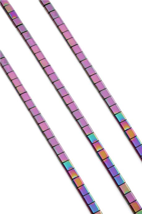 Hematite Natural Stone Shiny Rainbow Square Cut Double Hole 6x6mm String Of Beads
