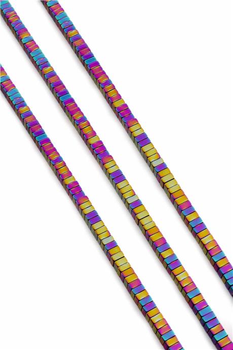 Hematite Natural Stone Shiny Rainbow Square Dore Cut 4x2mm String Of Beads