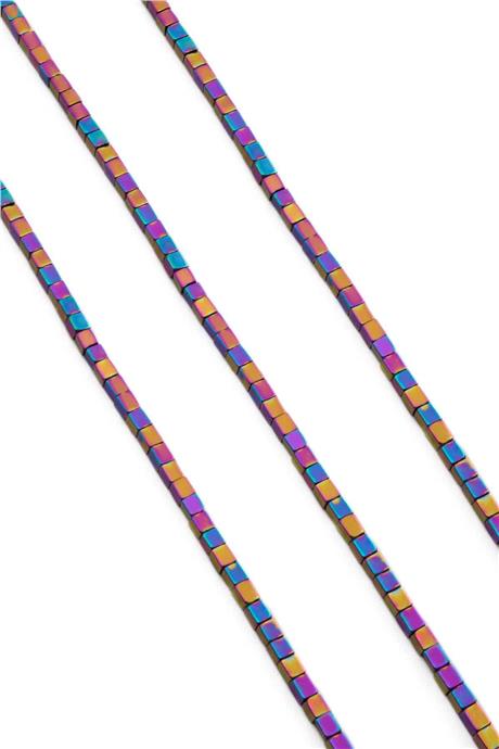 Hematite Natural Stone Shiny Rainbow Cube Cut 3x3mm String Of Beads