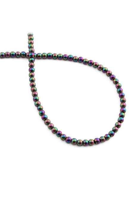 Hematite Natural Stone Shiny Rainbow Globe Cut 3mm String Of Beads