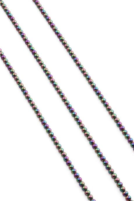 Hematite Natural Stone Shiny Rainbow Globe Cut 3mm String Of Beads