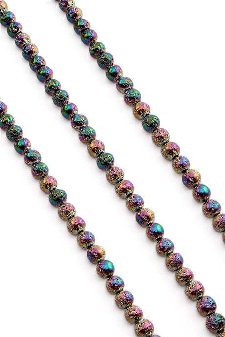 Hematite Natural Stone Shiny Rainbow Globe Cut 6mm String Of Beads