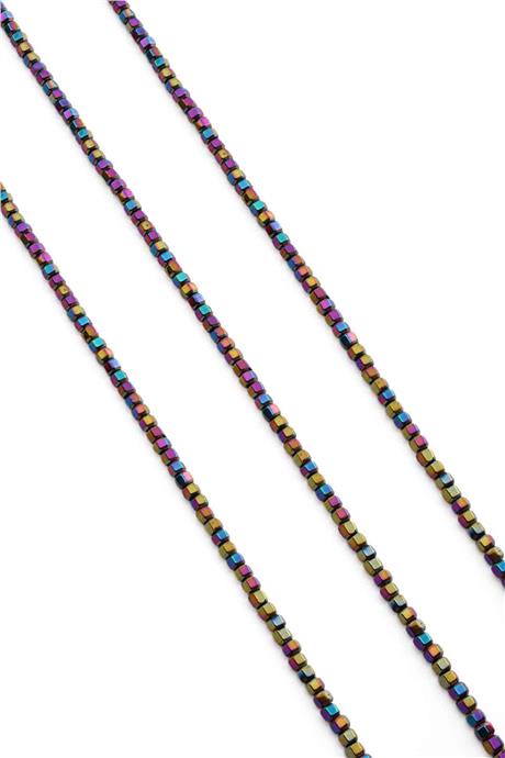 Hematite Natural Stone Shiny Rainbow Special Cut 3x3mm String Of Beads