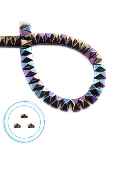 Hematite Natural Stone Shiny Rainbow Pyramid Cut 8x5mm String Of Beads