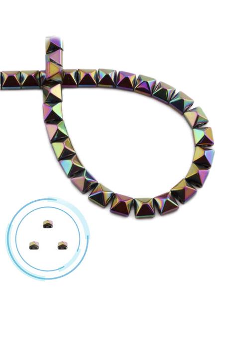 Hematite Natural Stone Shiny Rainbow Pyramid Square Cut Double Hole 6x6mm String Of Beads