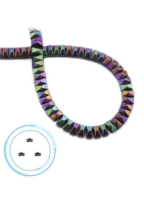 Hematite Natural Stone Shiny Rainbow Pyramid Cut Double Hole 6x3mm String Of Beads
