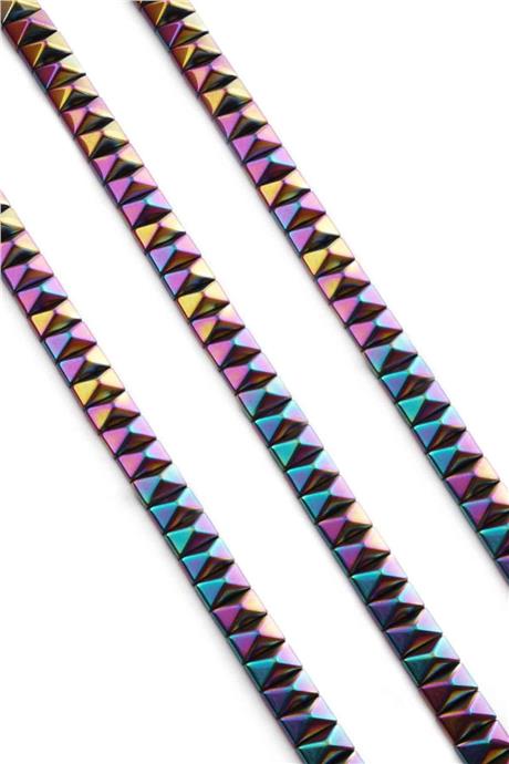 Hematite Natural Stone Shiny Rainbow Pyramid Cut 8x5mm String Of Beads
