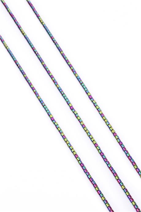 Hematite Natural Stone Shiny Rainbow Cylinder Cut 2mm String Of Beads
