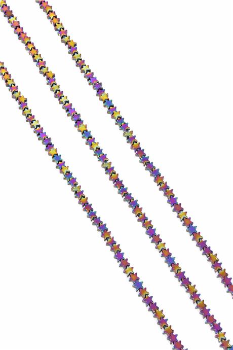 Hematite Natural Stone Shiny Rainbow Star Cut 4mm String Of Beads