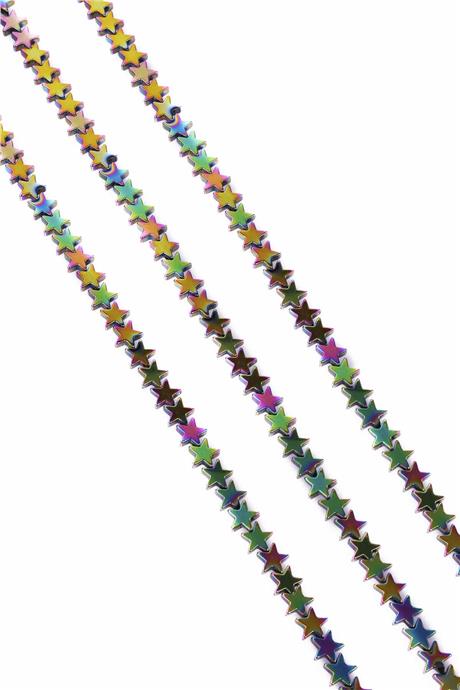 Hematite Natural Stone Shiny Rainbow Star Cut 7mm String Of Beads