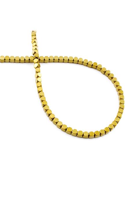 Hematite Natural Stone Shiny Gold 4x4mm String Of Beads