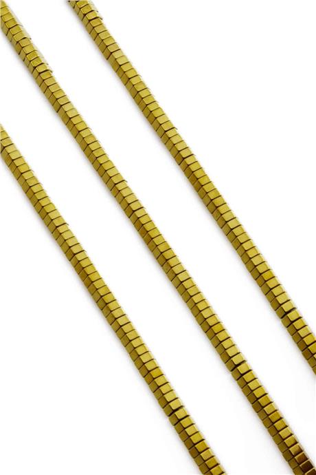 Hematite Natural Stone Shiny Gold Hexagon Cut 6x2mm String Of Beads