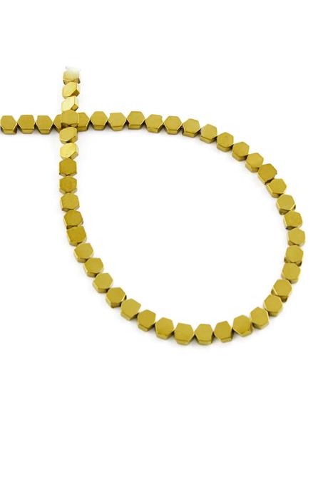 Hematite Natural Stone Shiny Gold Hexagon Cut 3x3mm String Of Beads