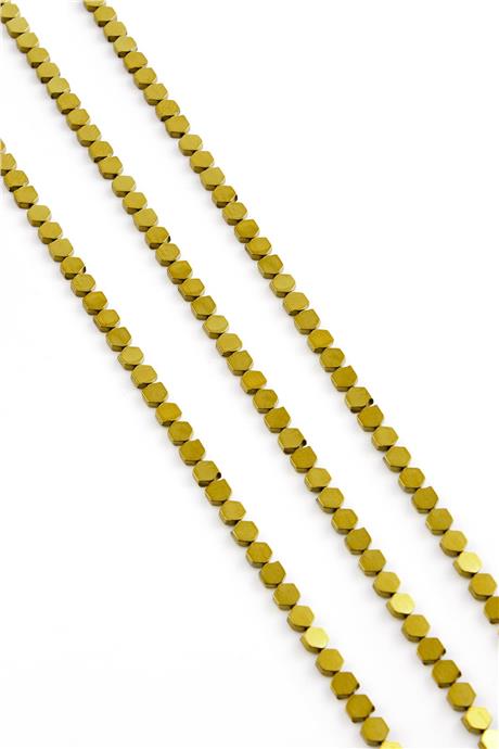 Hematite Natural Stone Shiny Gold Hexagon Cut 3x3mm String Of Beads