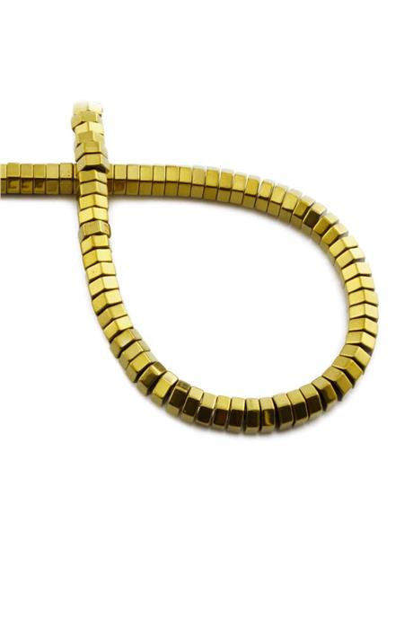 Hematite Natural Stone Shiny Gold Hexagon Cut 6x2mm String Of Beads