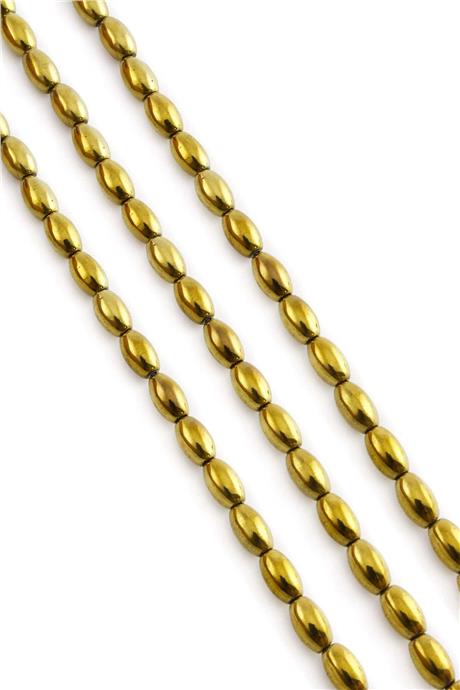 Hematite Natural Stone Shiny Gold Barley Cut 5x8mm String Of Beads