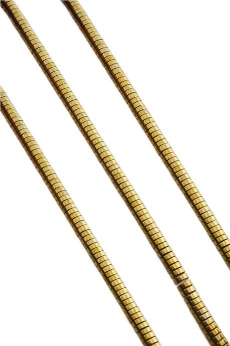 Hematite Natural Stone Shiny Gold Dished Cut Double Hole 6x2mm String Of Beads