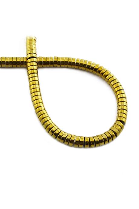 Hematite Natural Stone Shiny Gold Circle Cut 6x2mm String Of Beads