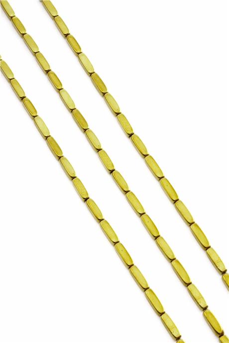 Hematite Natural Stone Shiny Gold Rectangular Cut 3x9mm String Of Beads