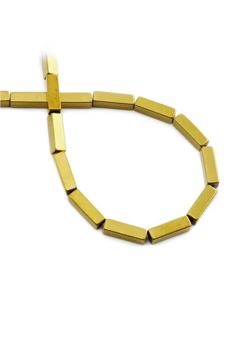 Hematite Natural Stone Shiny Gold Rectangular Cut 4x13mm String Of Beads