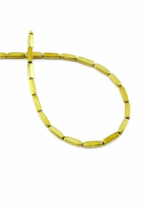 Hematite Natural Stone Shiny Gold Rectangular Cut 3x9mm String Of Beads