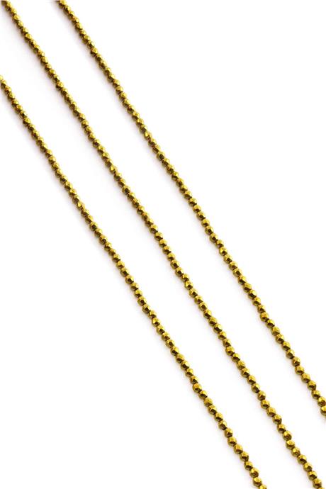 Hematite Natural Stone Shiny Gold Facet Cut 2mm String Of Beads