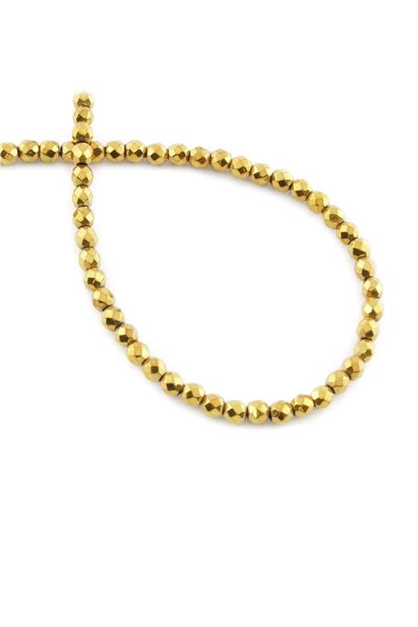 Hematite Natural Stone Shiny Gold Facet Cut 4mm String Of Beads