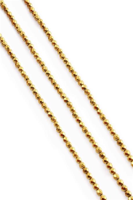 Hematite Natural Stone Shiny Gold Facet Cut 4mm String Of Beads