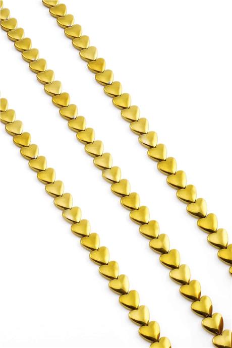 Hematite Natural Stone Shiny Gold Heart Cut 8mm String Of Beads