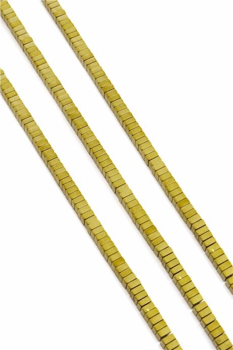 Hematite Natural Stone Shiny Gold Square Dore Cut 4x2mm String Of Beads