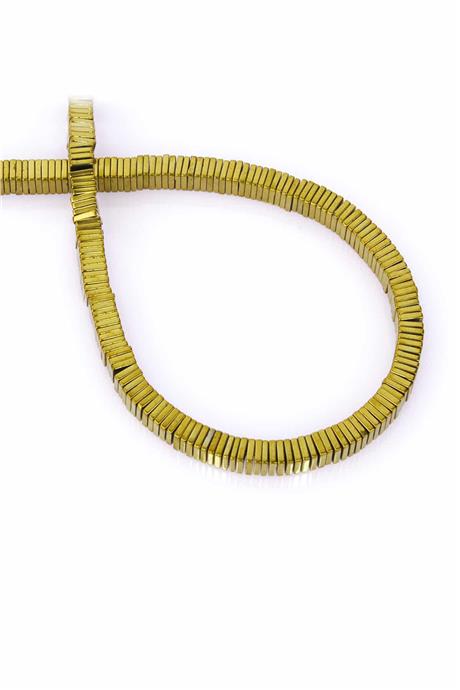 Hematite Natural Stone Shiny Gold Square Dore Cut 4x1mm String Of Beads