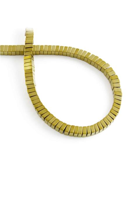 Hematite Natural Stone Shiny Gold Square Dore Cut 4x2mm String Of Beads