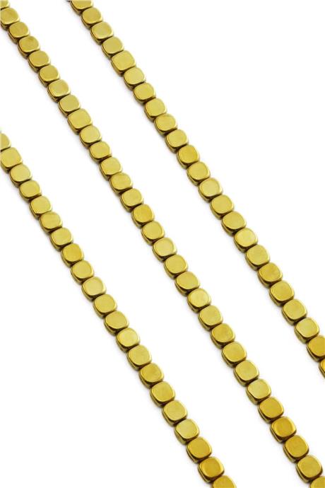 Hematite Natural Stone Shiny Gold Square Cut 6x6mm String Of Beads