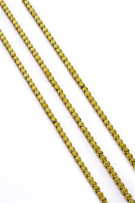 Hematite Natural Stone Shiny Gold Square Cut 4mm String Of Beads