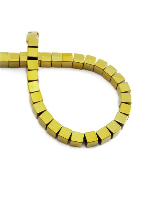 Hematite Natural Stone Shiny Gold Cube Cut 6x6mm String Of Beads