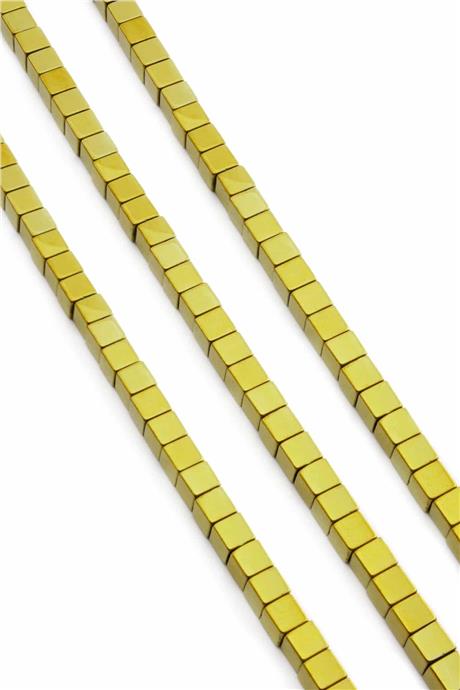 Hematite Natural Stone Shiny Gold Cube Cut 6x6mm String Of Beads
