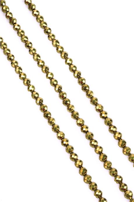 Hematite Natural Stone Shiny Gold Globe Facet Cut 6mm String Of Beads