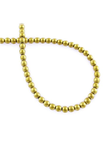 Hematite Natural Stone Shiny Gold Globe Cut 4mm String Of Beads