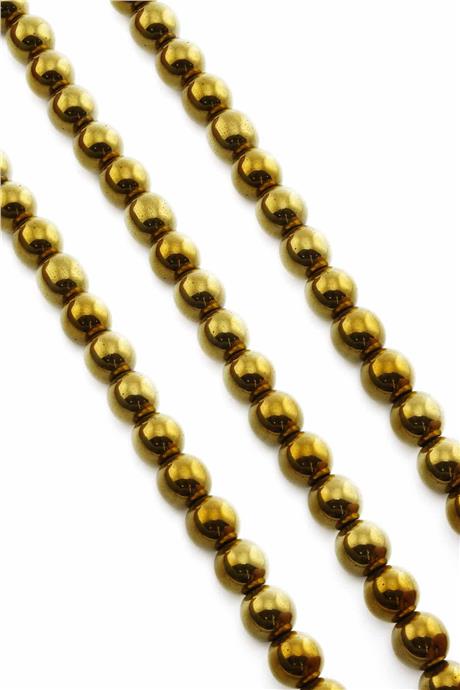 Hematite Natural Stone Shiny Gold Globe Cut 10mm String Of Beads
