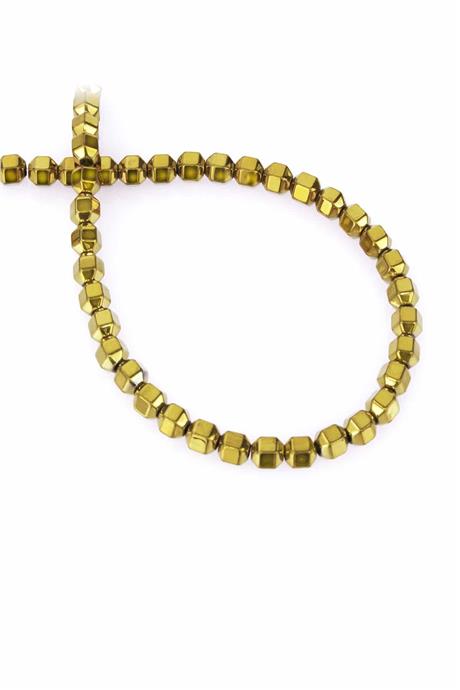 Hematite Natural Stone Shiny Gold Special Cut 6x6mm String Of Beads