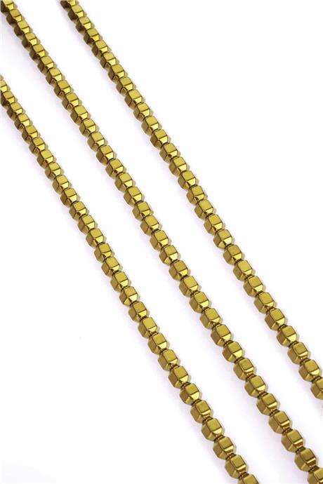 Hematite Natural Stone Shiny Gold Special Cut 6x6mm String Of Beads