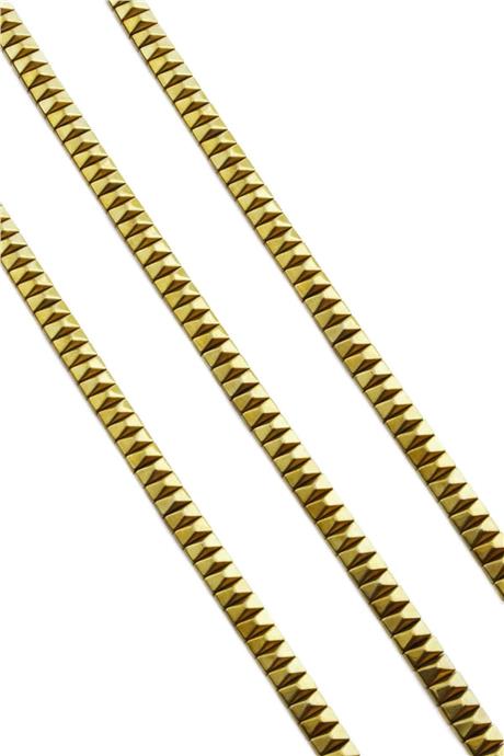 Hematite Natural Stone Shiny Gold Pyramid Cut Double Hole 6x3mm String Of Beads
