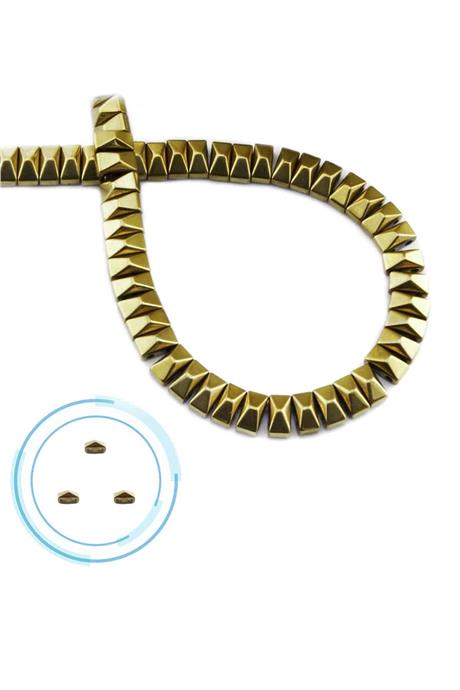 Hematite Natural Stone Shiny Gold Pyramid Cut Double Hole 6x3mm String Of Beads