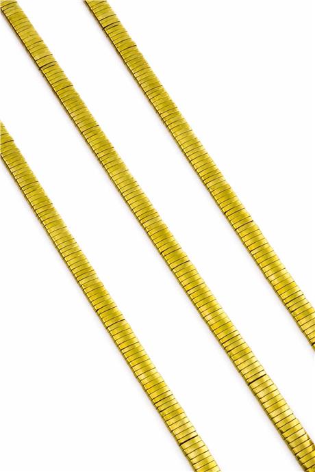 Hematit Doğal Taş Parlak Gold Rondela Kesim Çift Delik 5x1mm Dizi [AA]